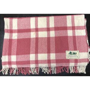 Vintage Bronte Tweeds All Wool Purple Red Pink Plaid Blanket Throw 55X65